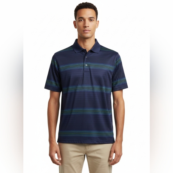 Hogan Other - Ben Hogan Men's Blue/Green Striped 3 Button Short Sleeve Polo Shirt Size Small